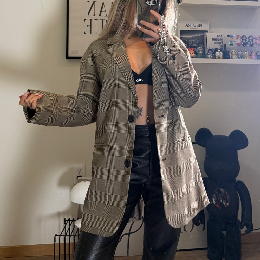 Women's Gray Plaid Blazer